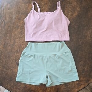Chic Pink Top and Mint Green Shorts Set